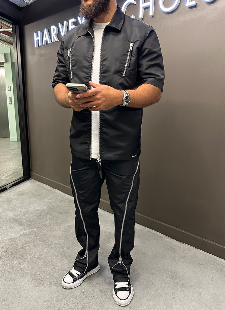 Chemise zippée en nylon - Noir