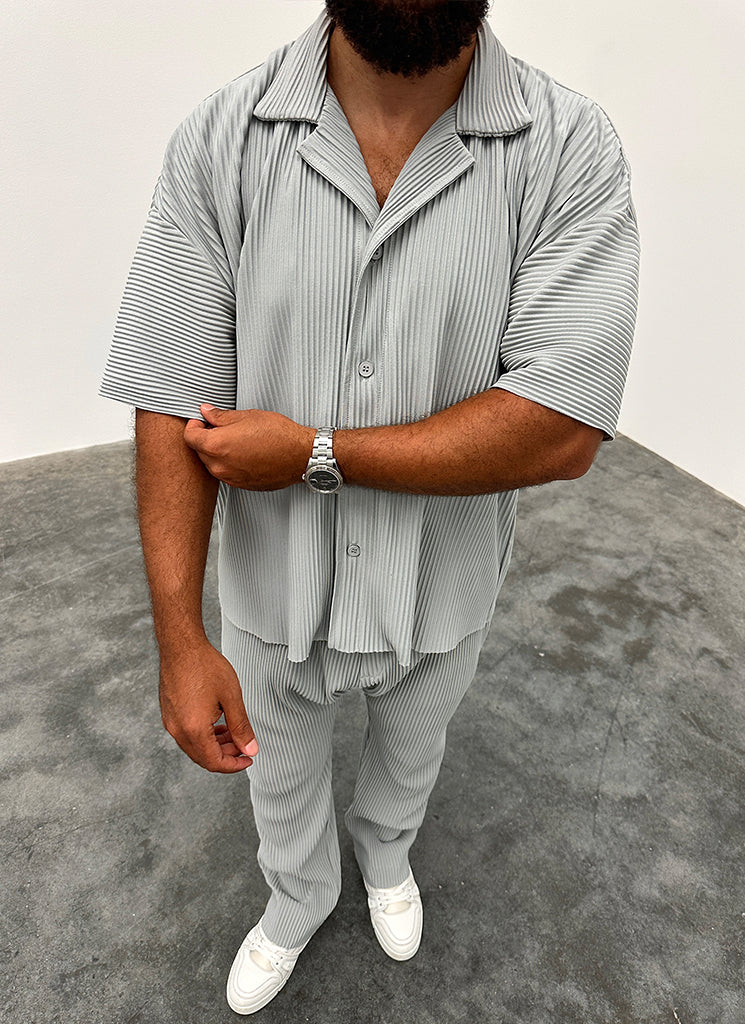 Chemise plissée à épaules tombantes - Gris