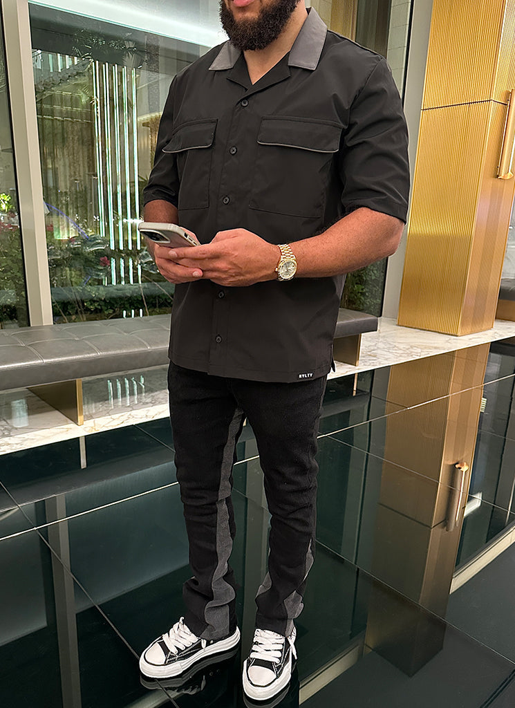 Chemise contrastée - Noir/Gris