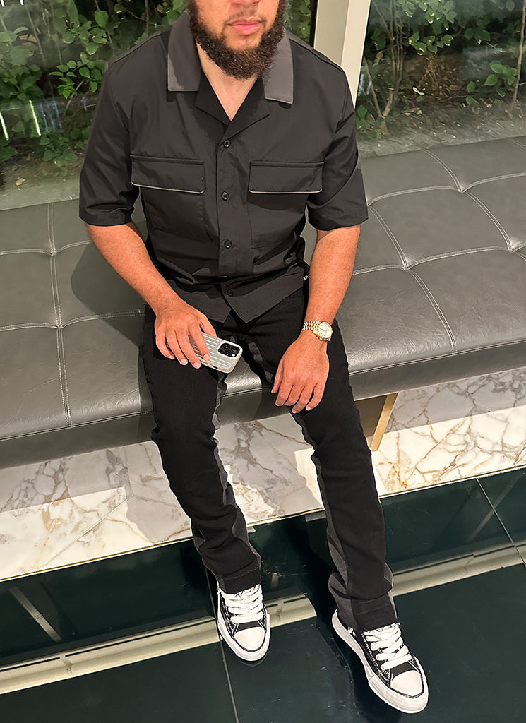 Chemise contrastée - Noir/Gris