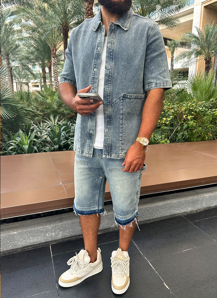 Vintage Carpenter Denim Shorts - Blau