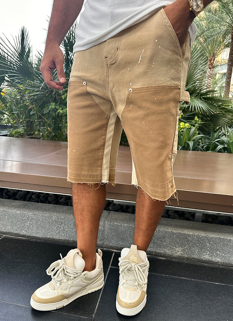 Short en jean vintage Carpenter Paint - Tan délavé