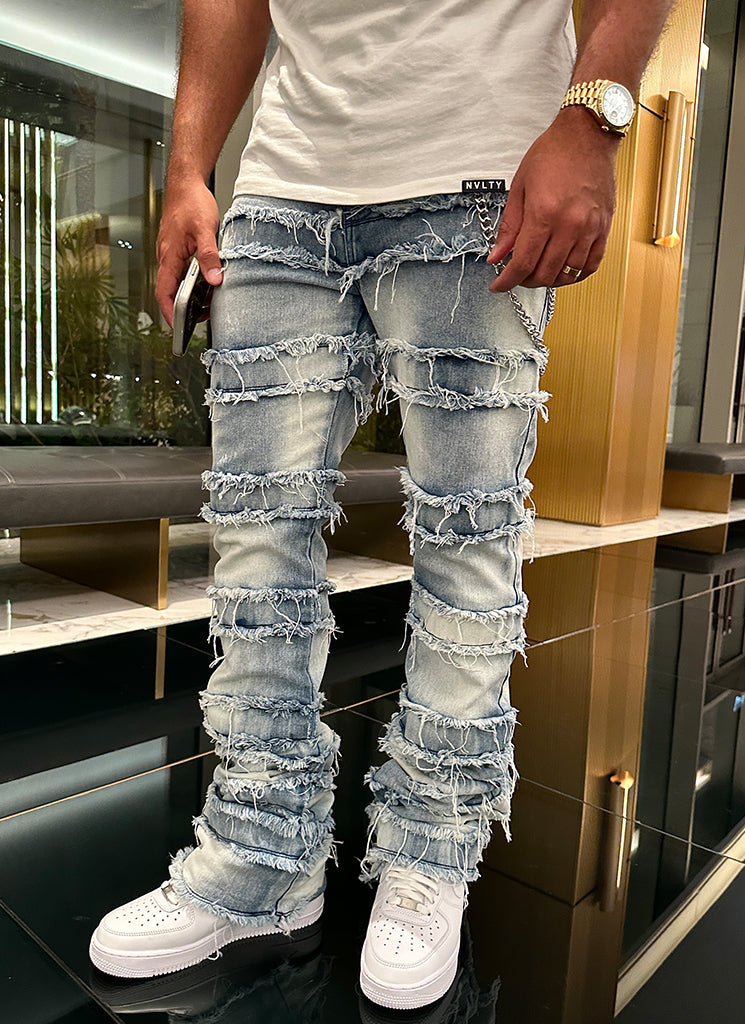 Jean évasé vintage à fils - Bleu