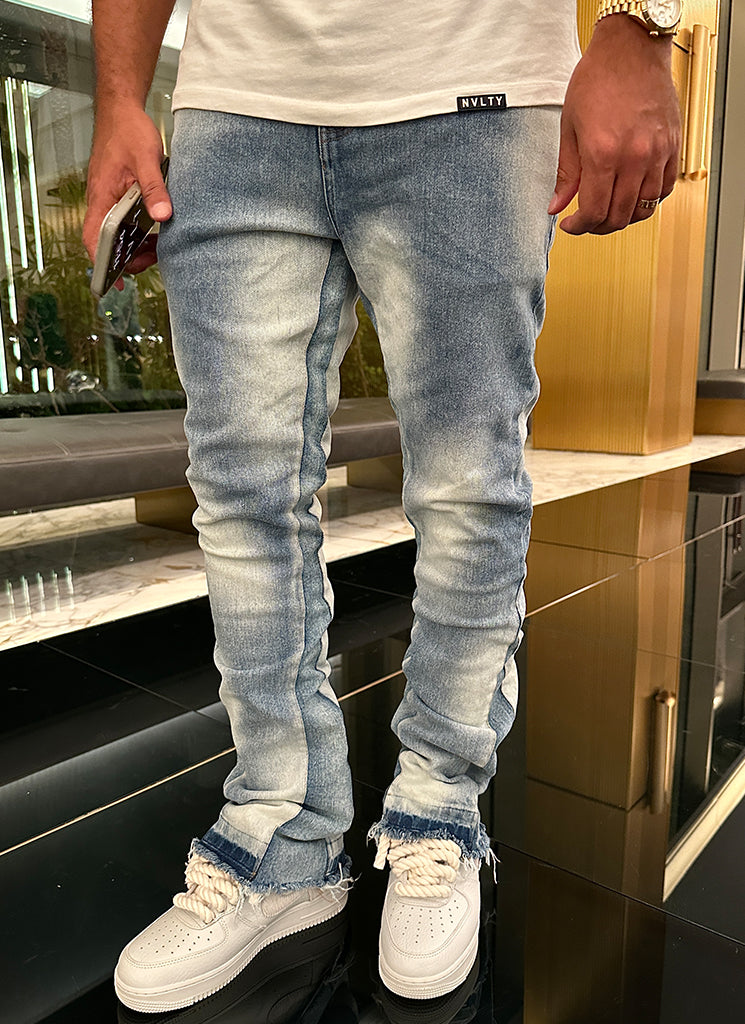 Jean évasé vintage délavé - Bleu 