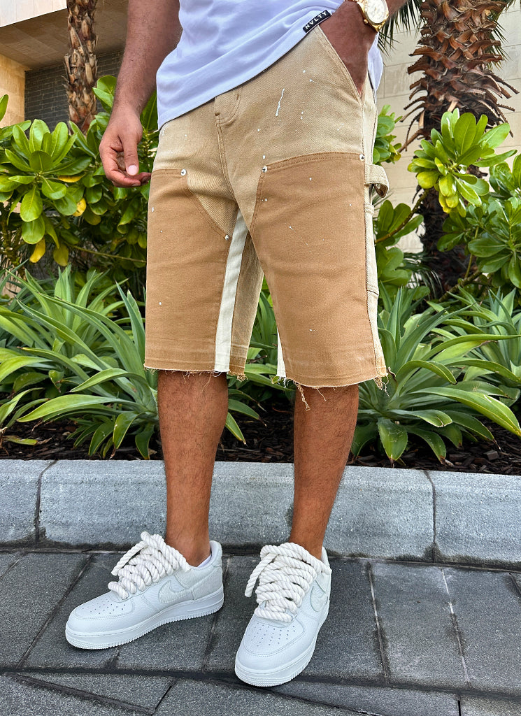 Short en jean vintage Carpenter Paint - Tan délavé