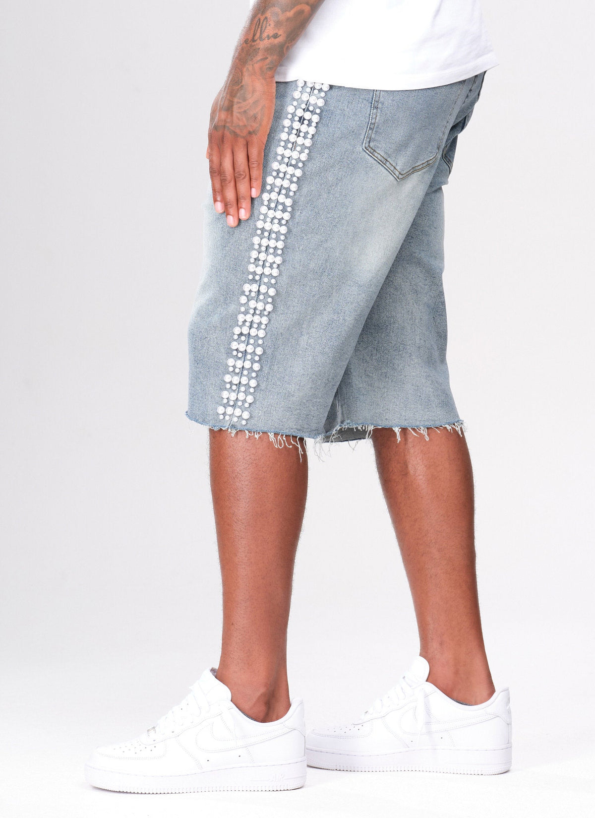 Vintage Pearl Denim Shorts - Blue