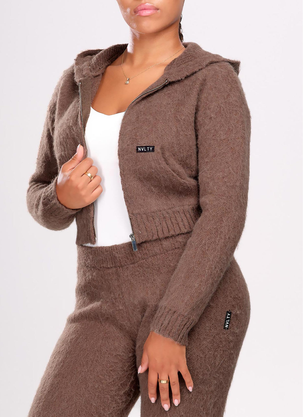 Mohair Zip Hoodie - Brown