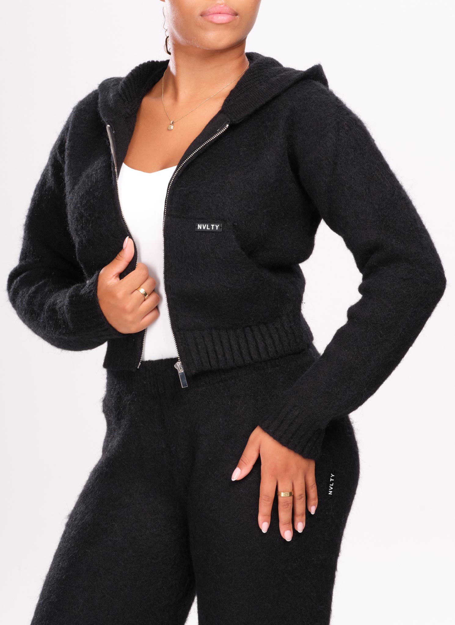 Mohair Zip Hoodie - Black