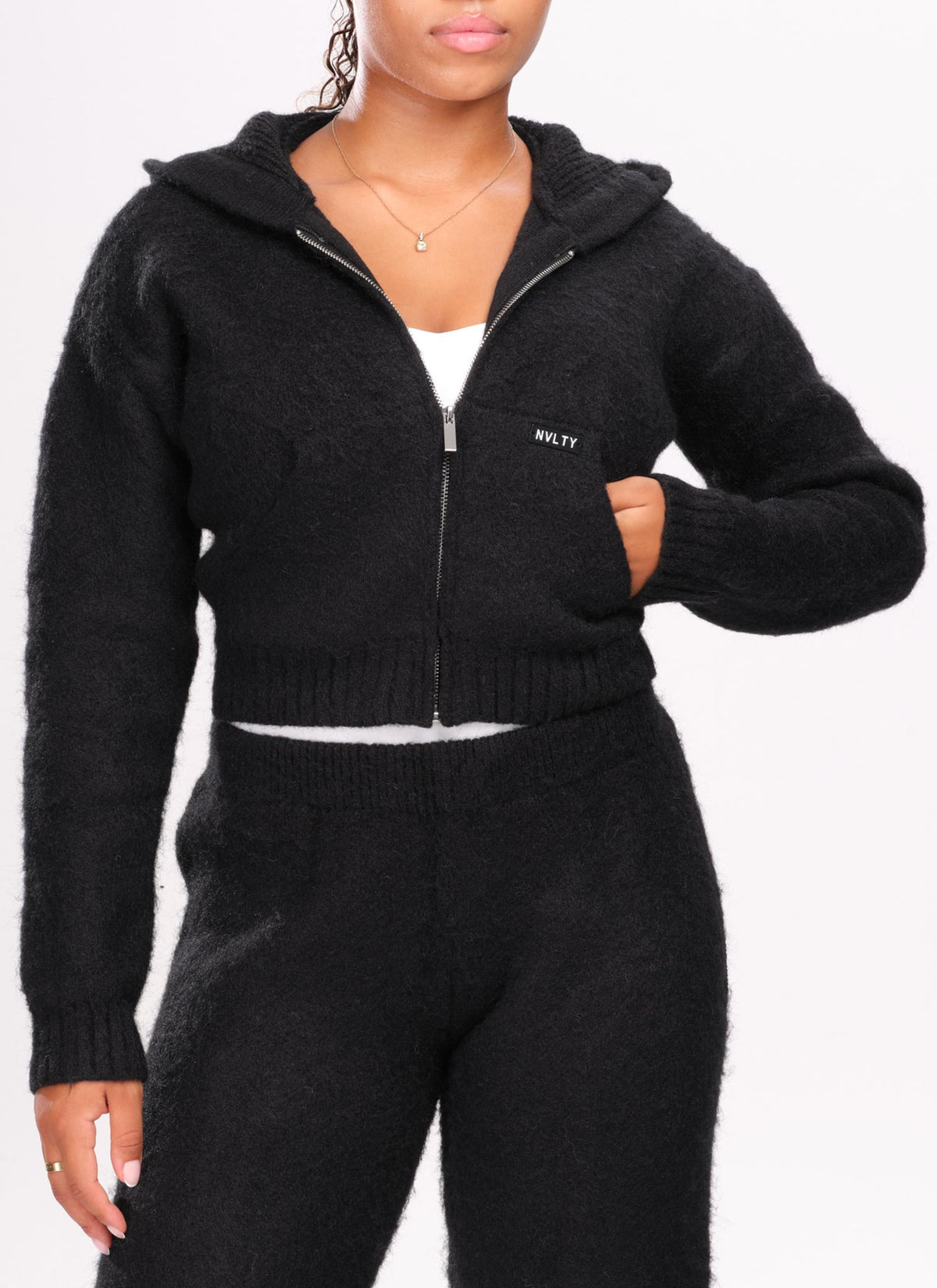 Mohair Zip Hoodie - Black