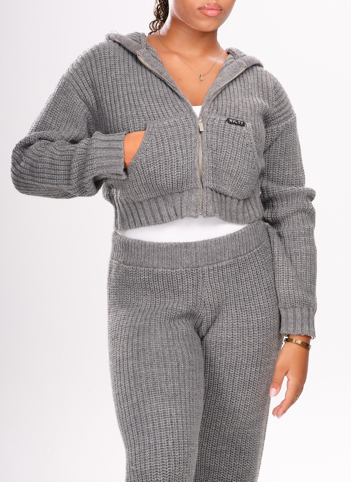 Heavyweight Knitted Zip Hoodie - Grey