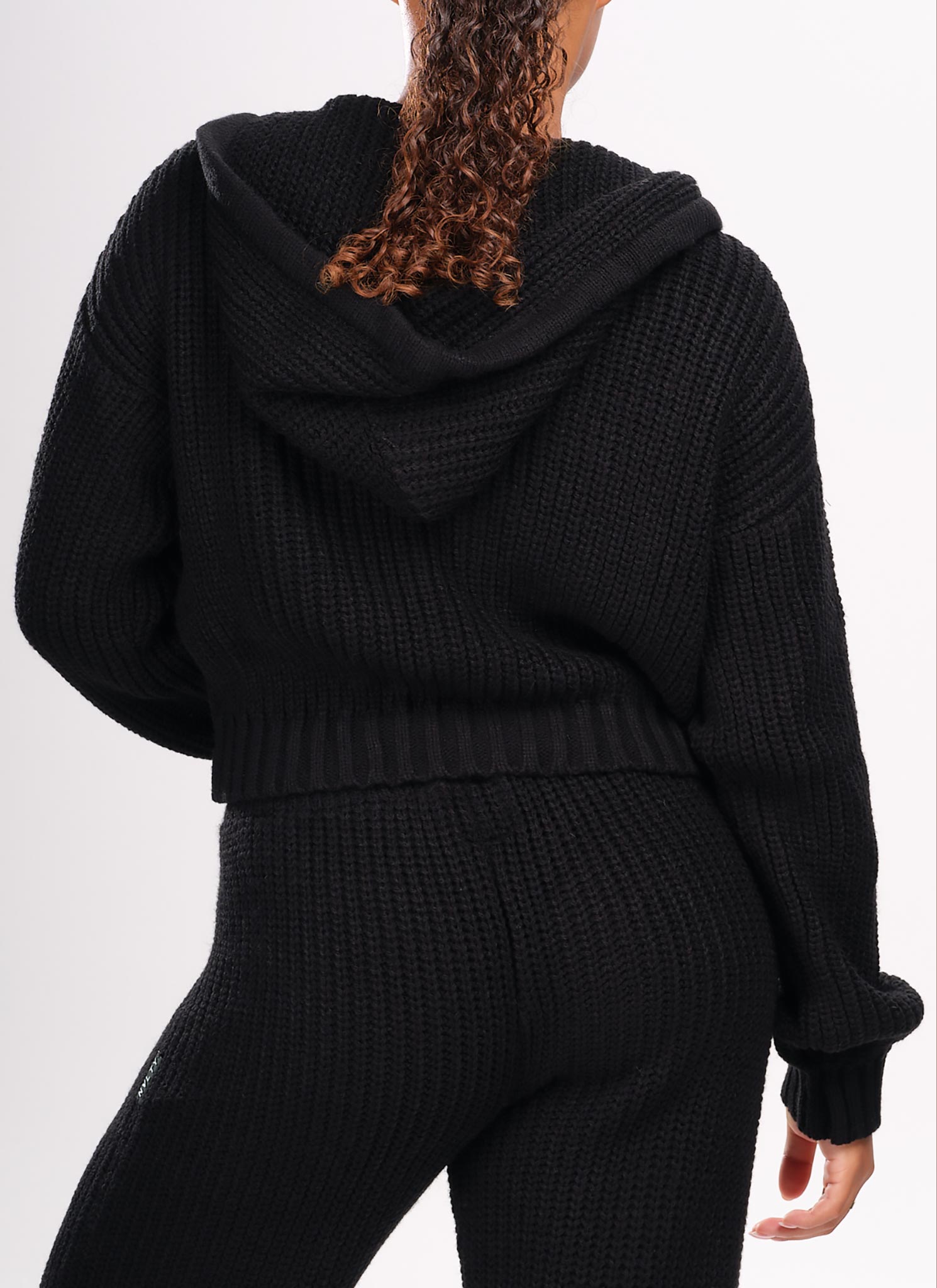 Heavyweight Knitted Zip Hoodie - Black