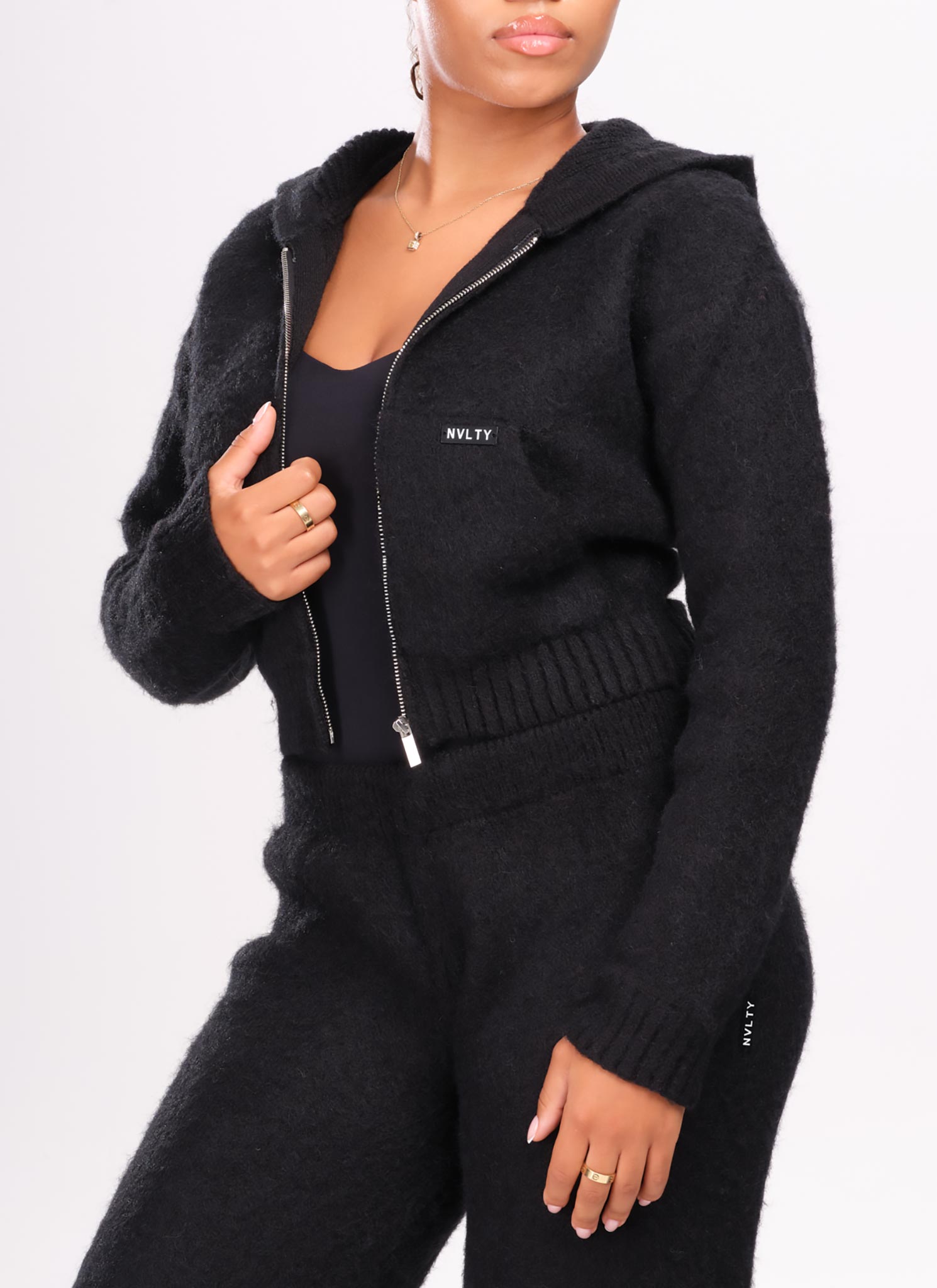 Mohair Zip Hoodie - Black
