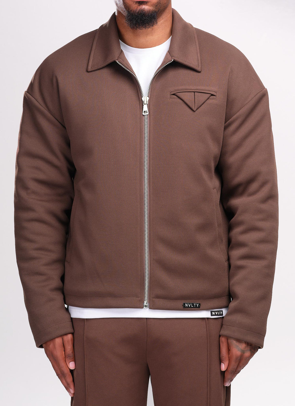 Twill Pocket Square Jacket - Brown
