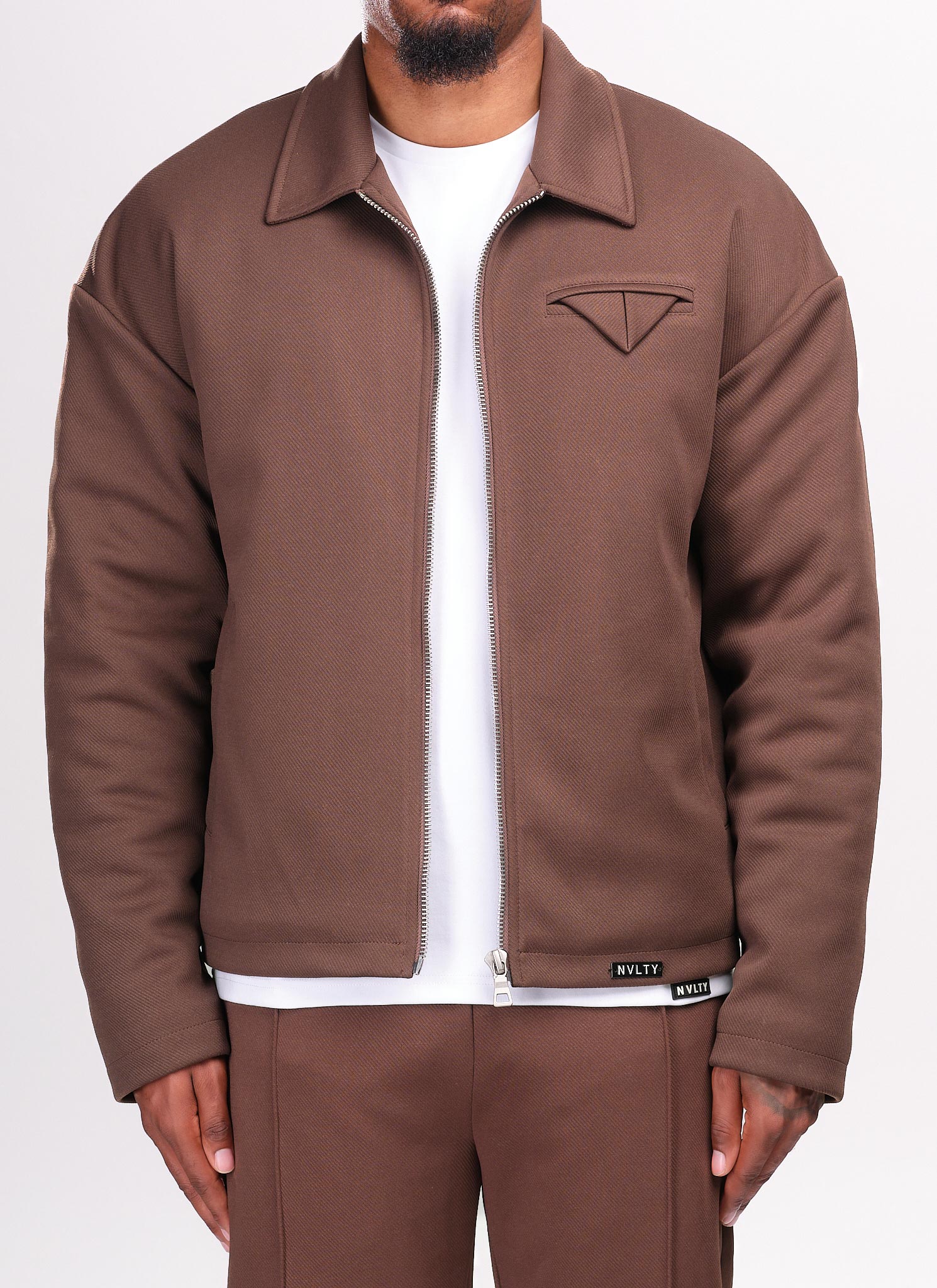 Twill Pocket Square Jacket - Brown