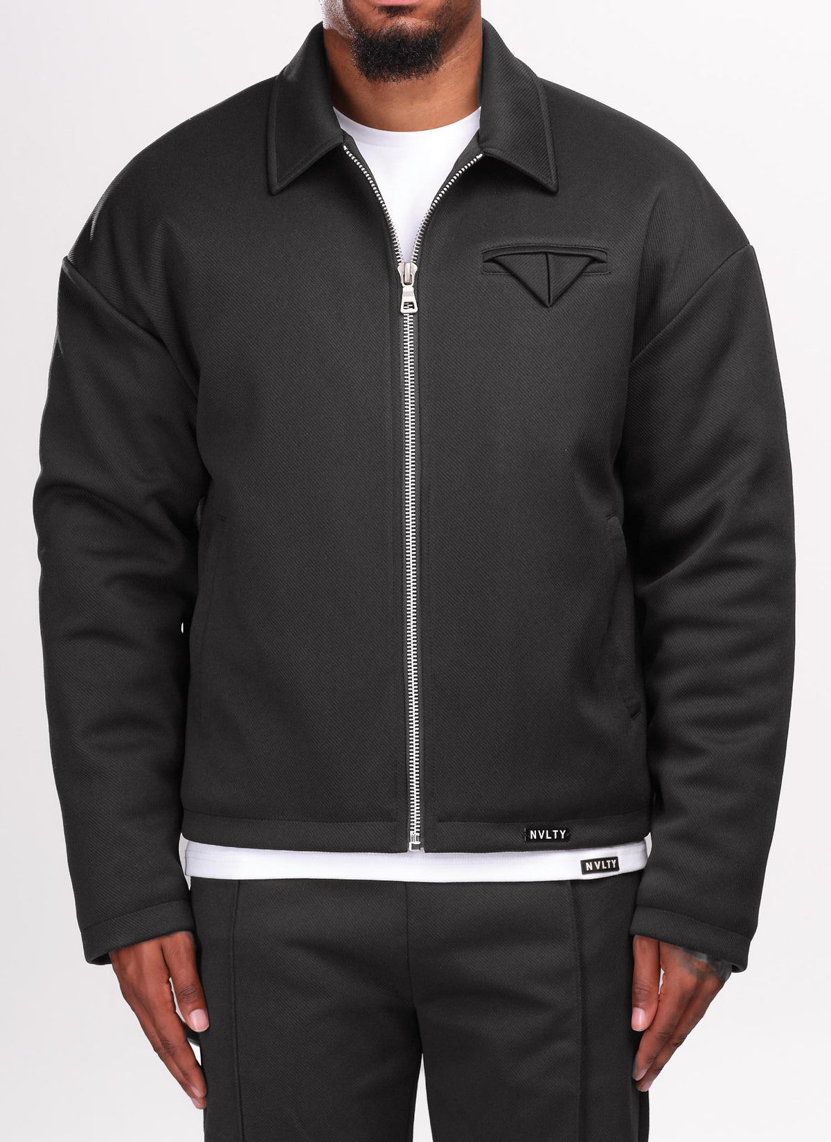 Twill Pocket Square Jacket - Black