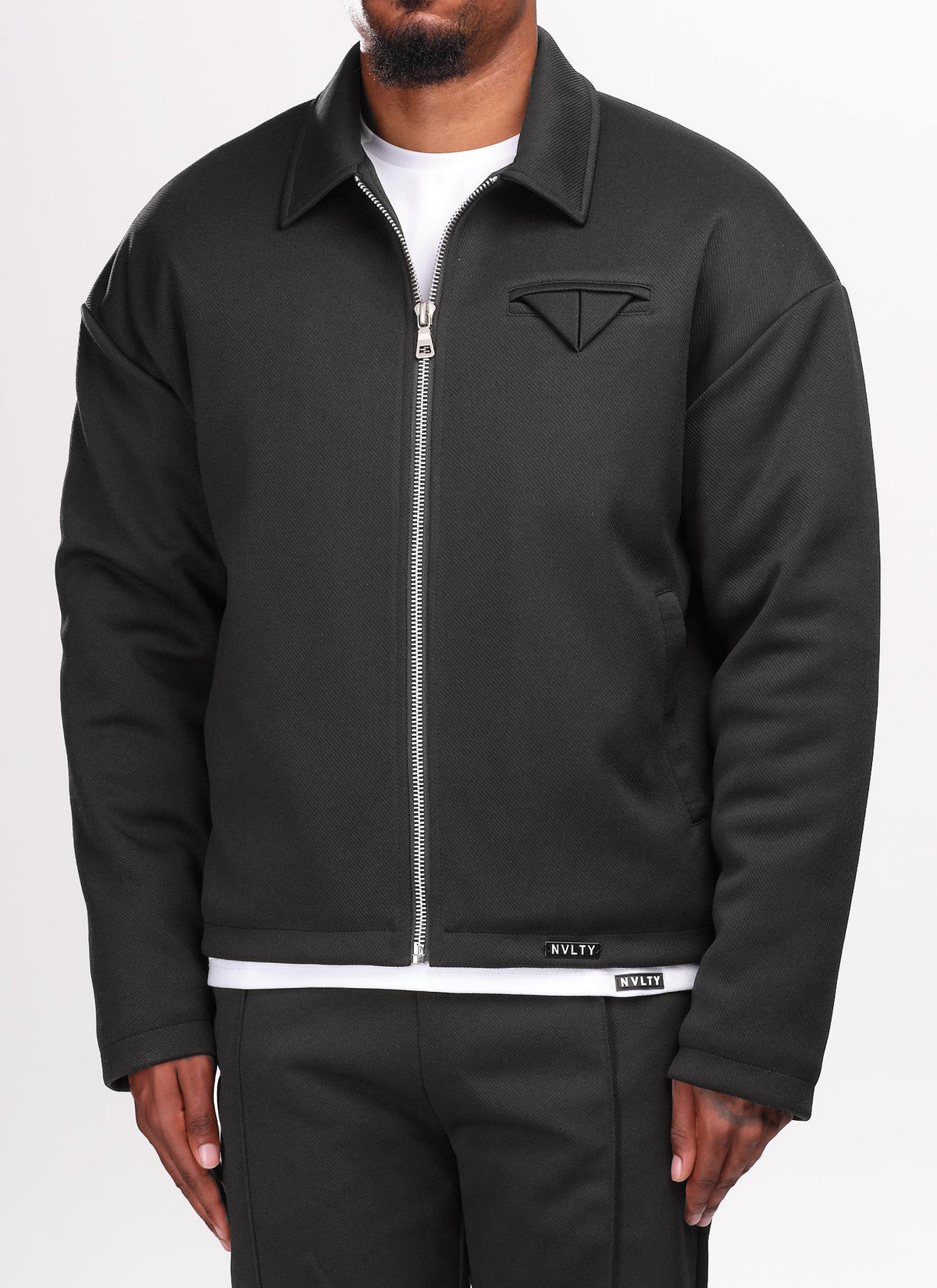 Twill Pocket Square Jacket - Black