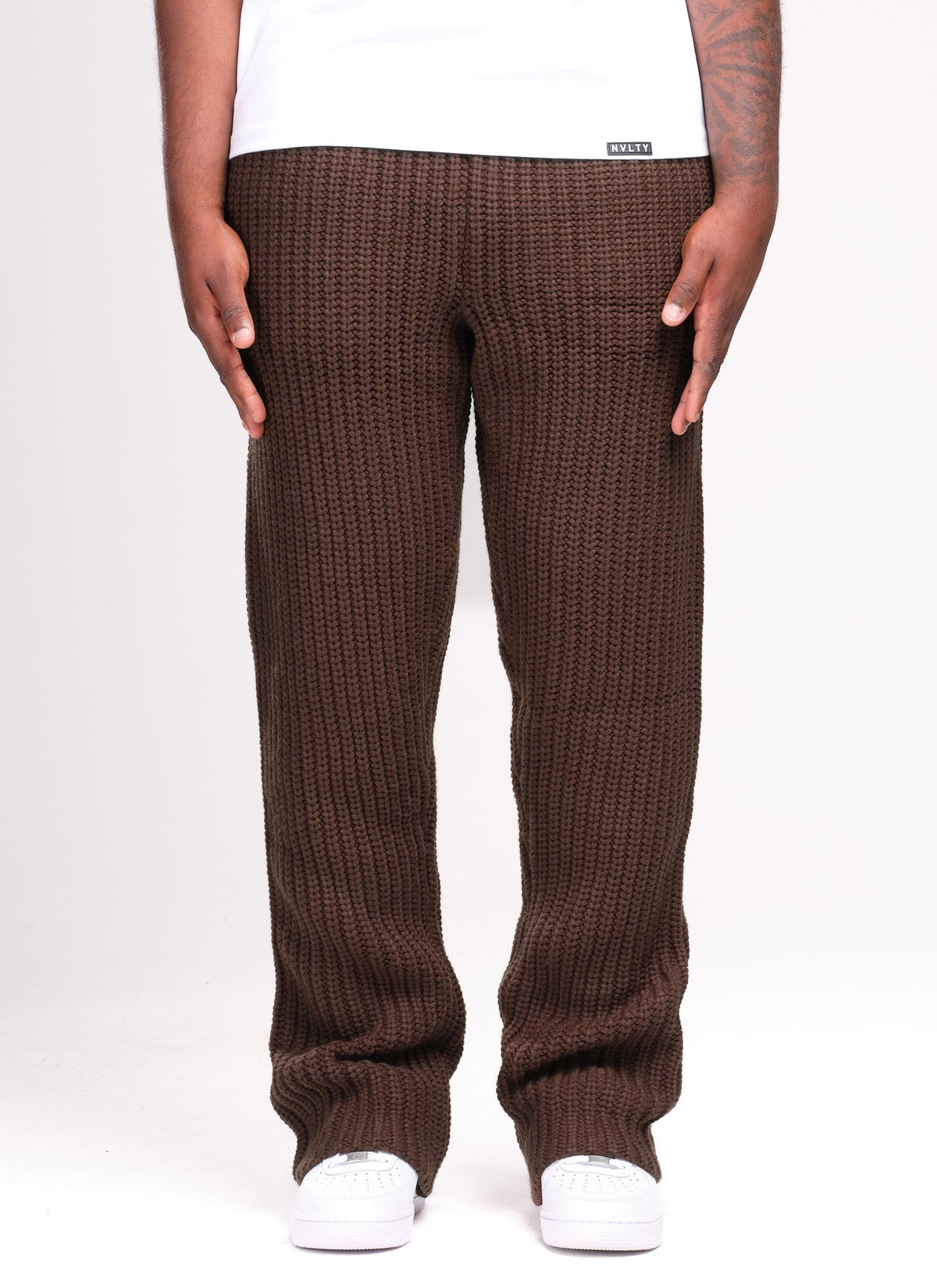 Heavyweight Knitted Joggers - Brown