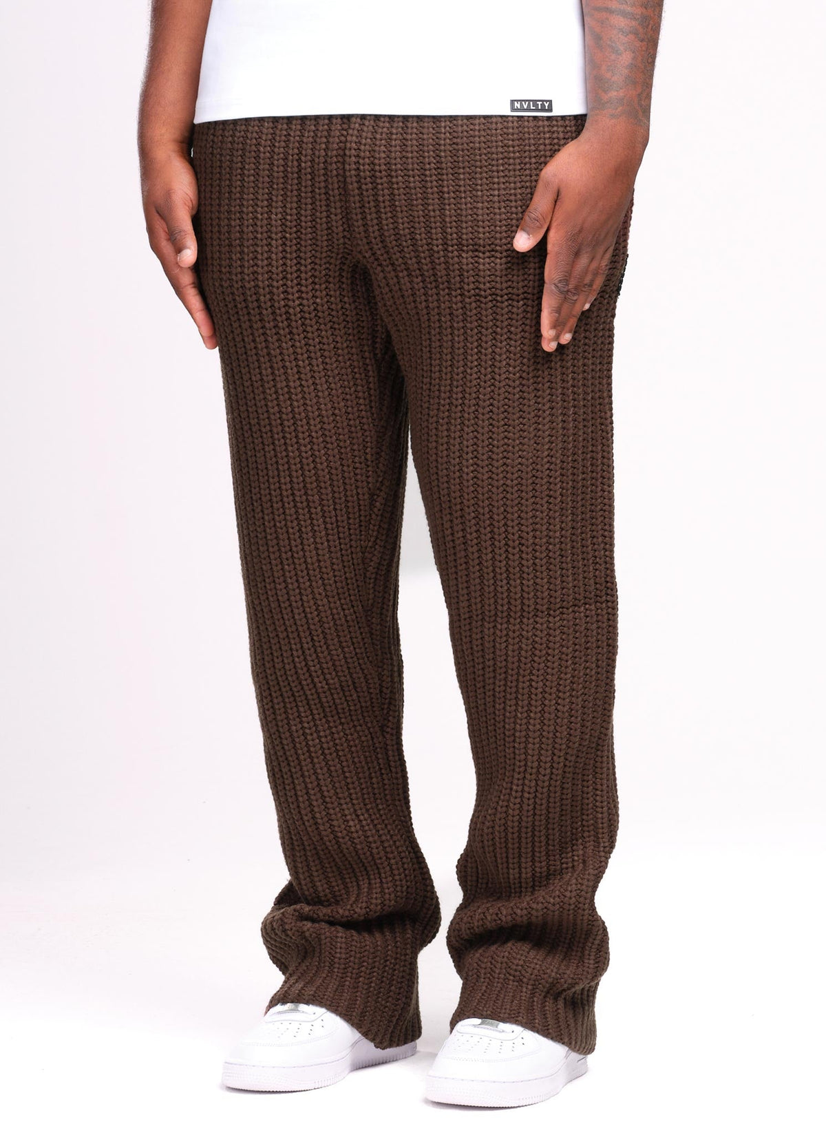 Heavyweight Knitted Joggers - Brown