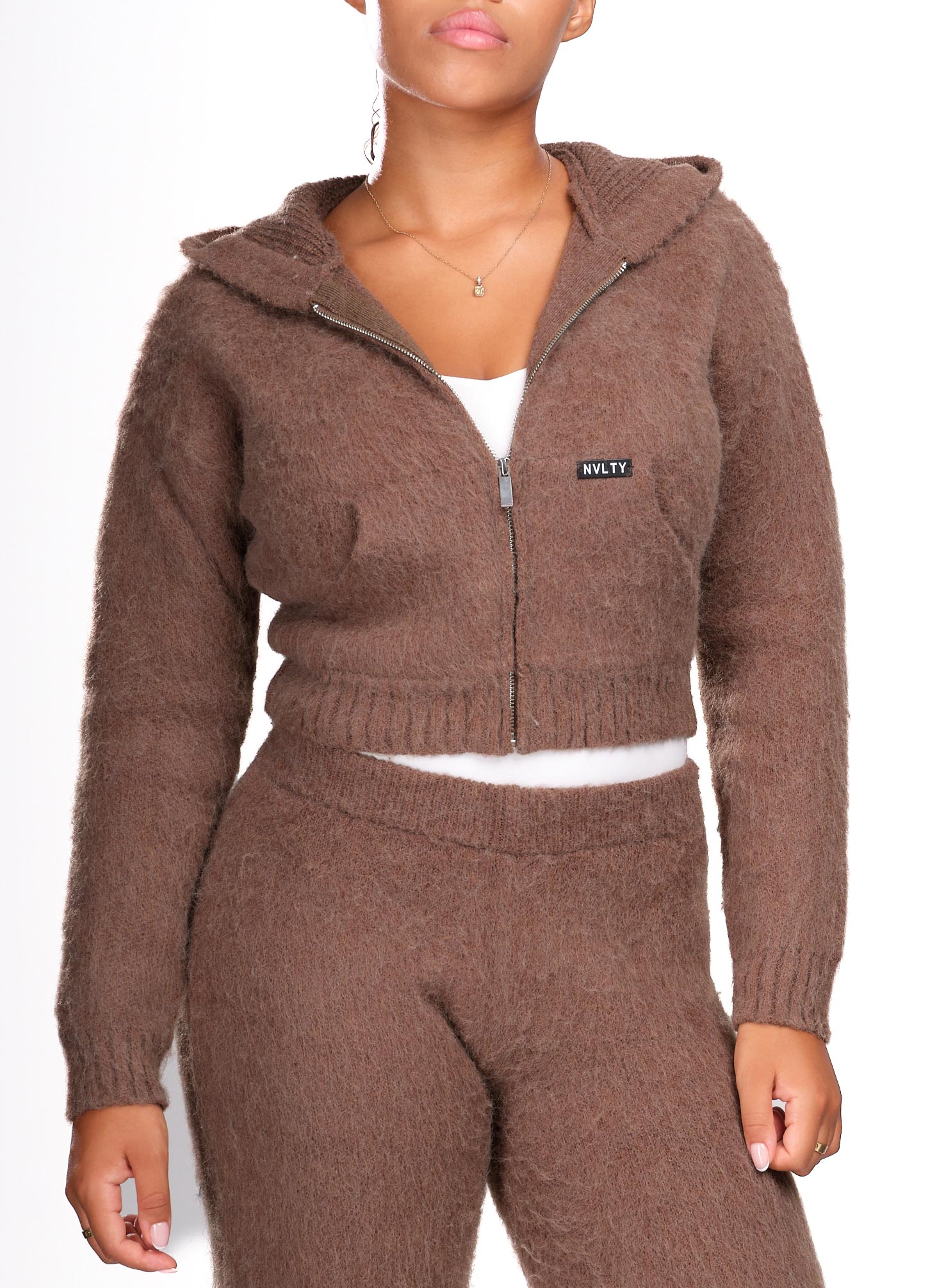 Mohair Zip Hoodie - Brown