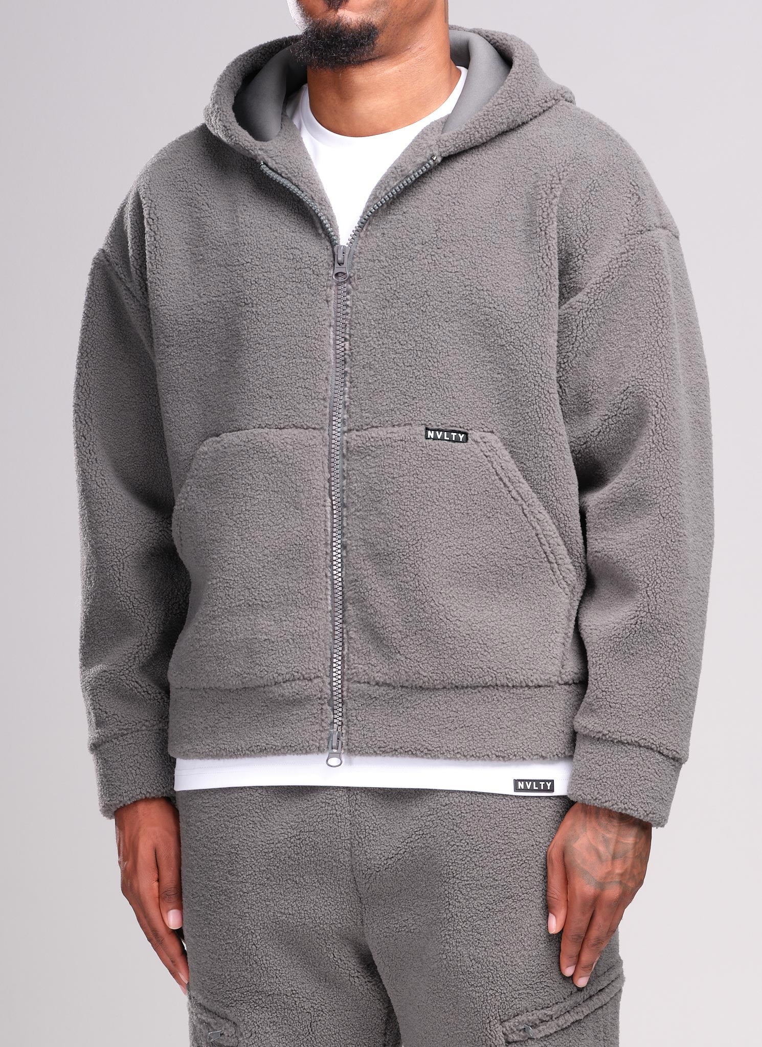 Sherpa Zip Hoodie - Grey