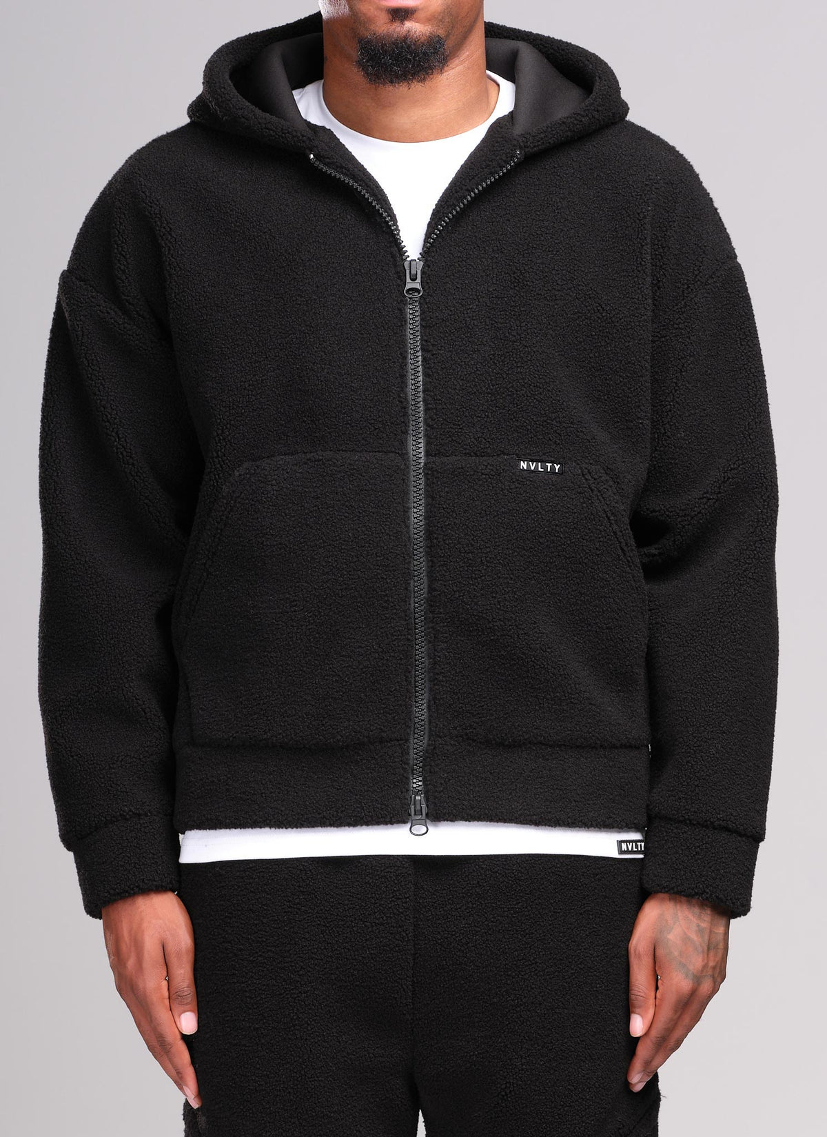 Sherpa Zip Hoodie - Black