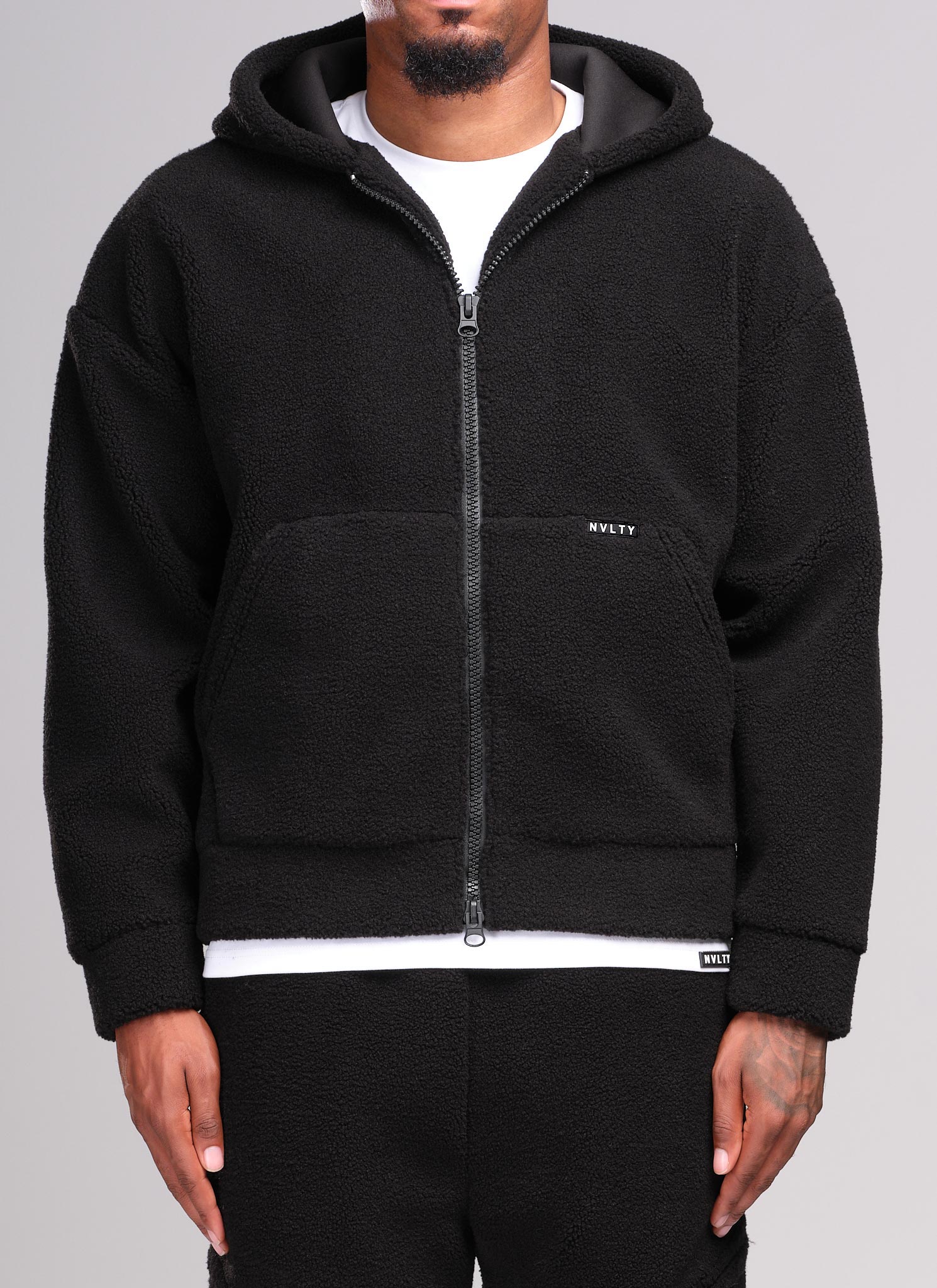 Sherpa Zip Hoodie - Black