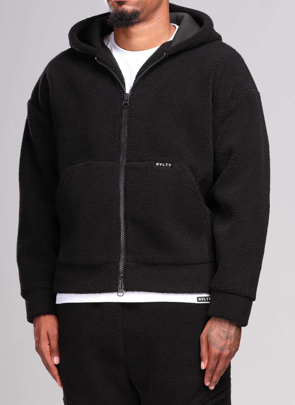 Sherpa Zip Hoodie - Black