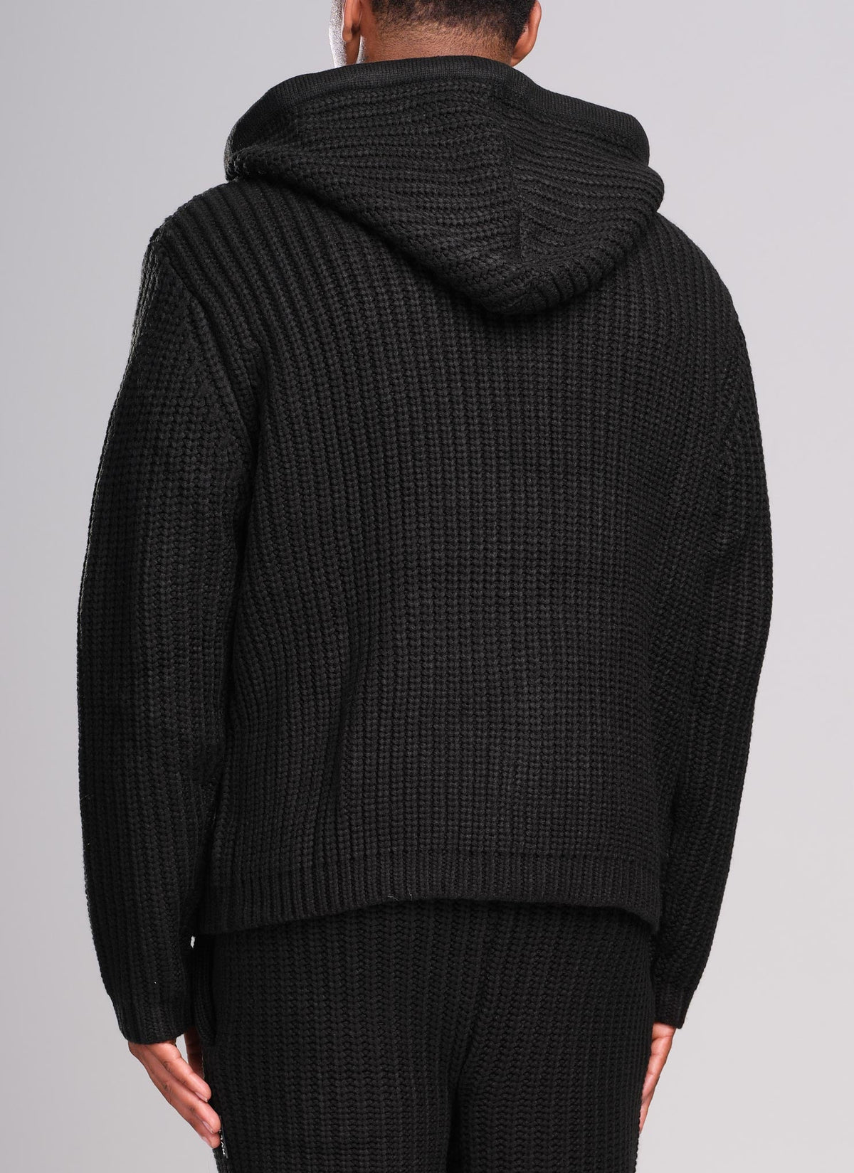 Heavyweight Knitted Zip Hoodie - Black