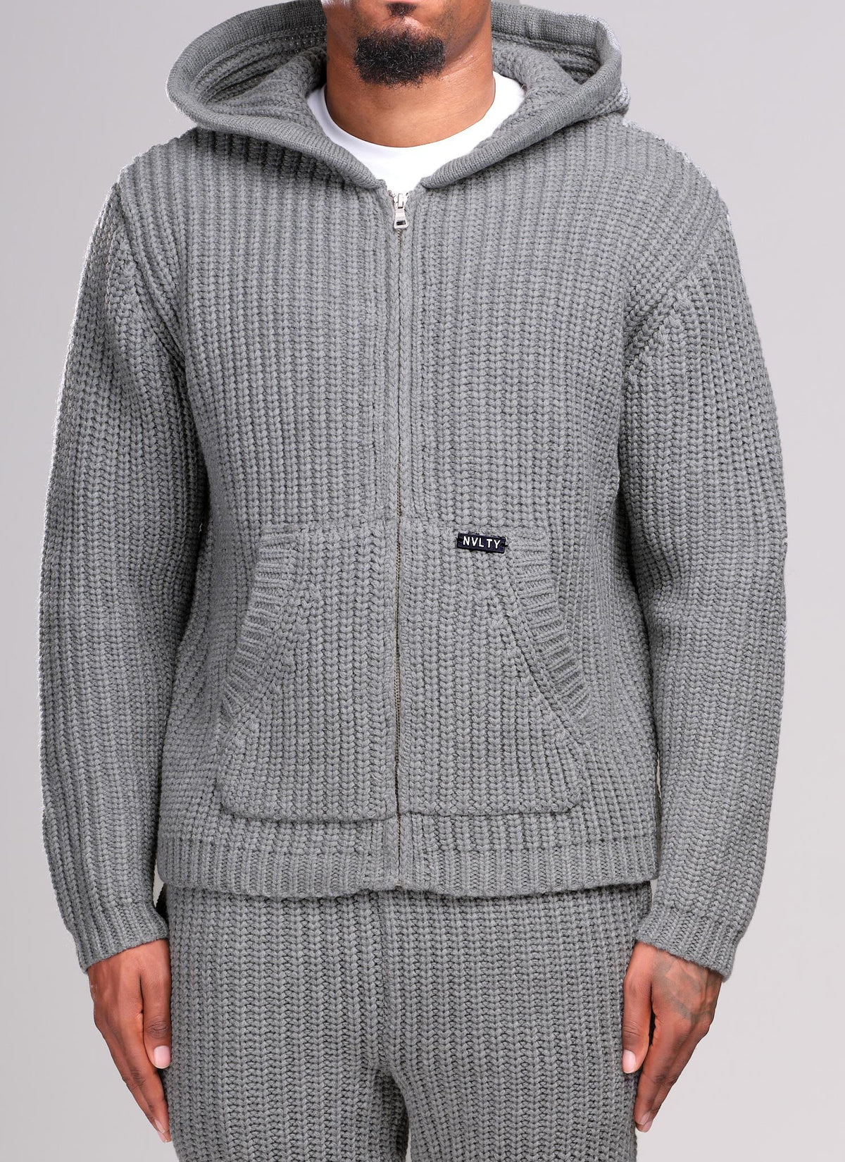 Heavyweight Knitted Zip Hoodie - Grey