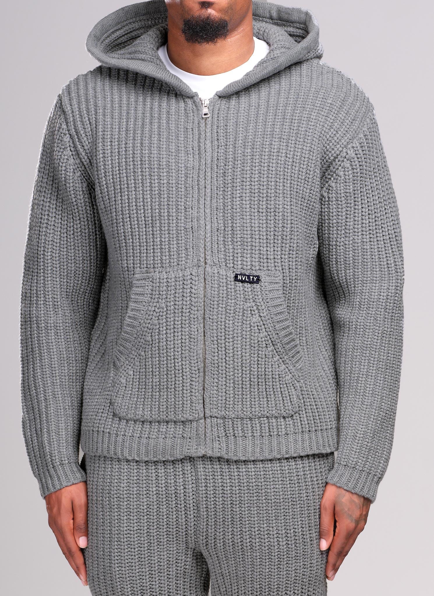 Heavyweight Knitted Zip Hoodie - Grey