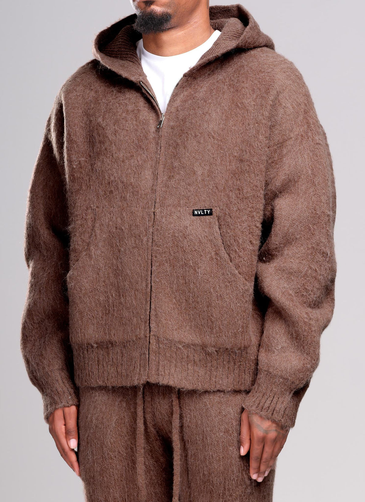 Mohair Zip Hoodie - Brown