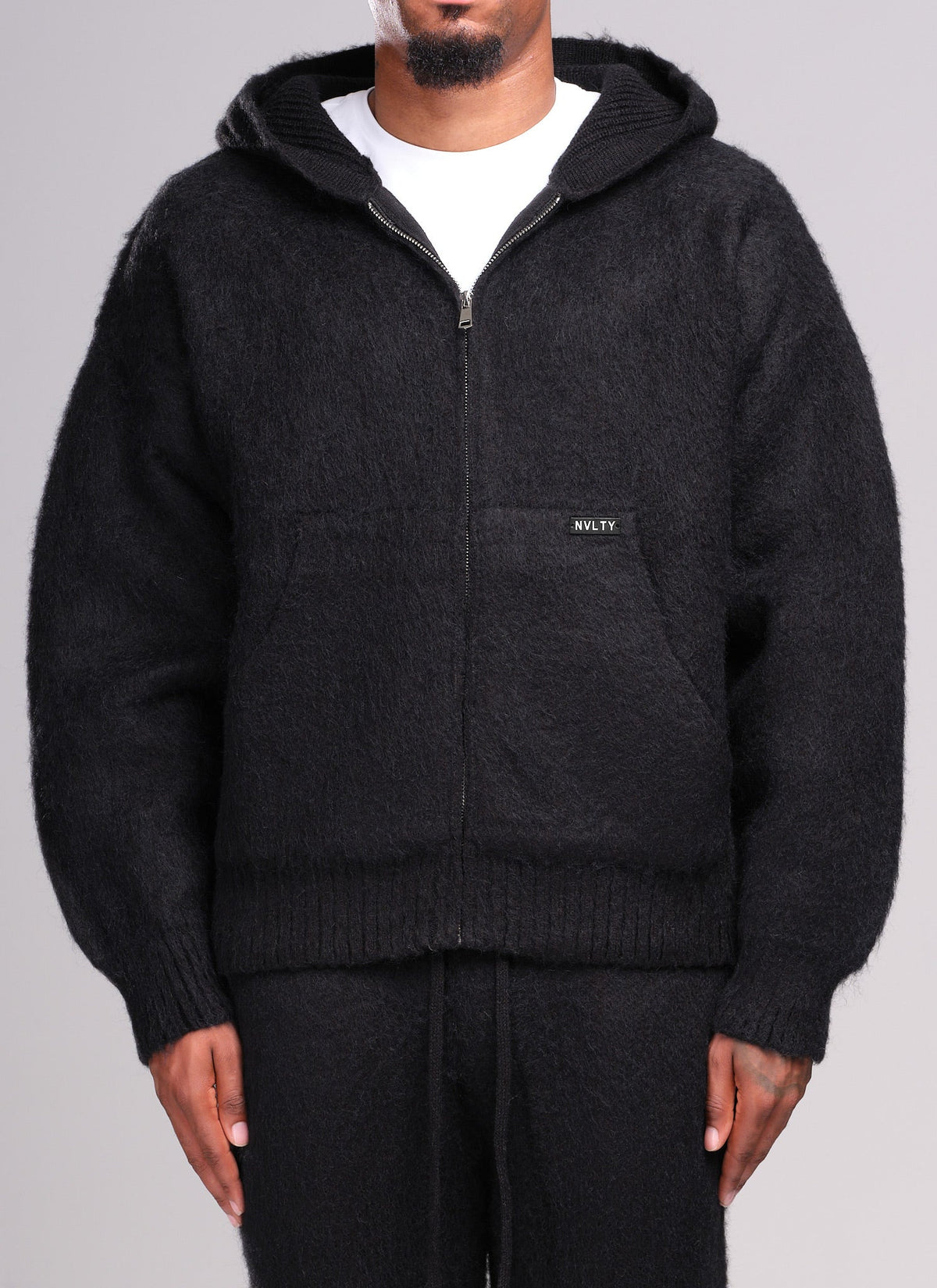 Mohair Zip Hoodie - Black