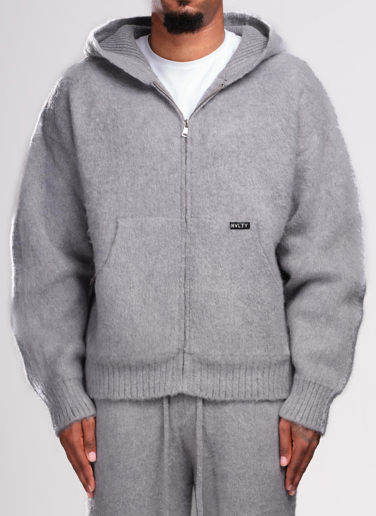 Mohair Zip Hoodie - Grey