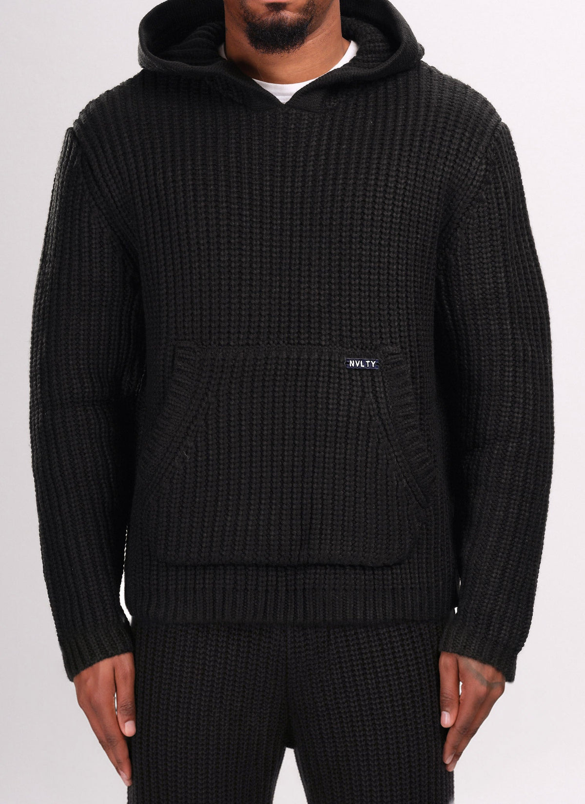 Heavyweight Knitted Hoodie - Black