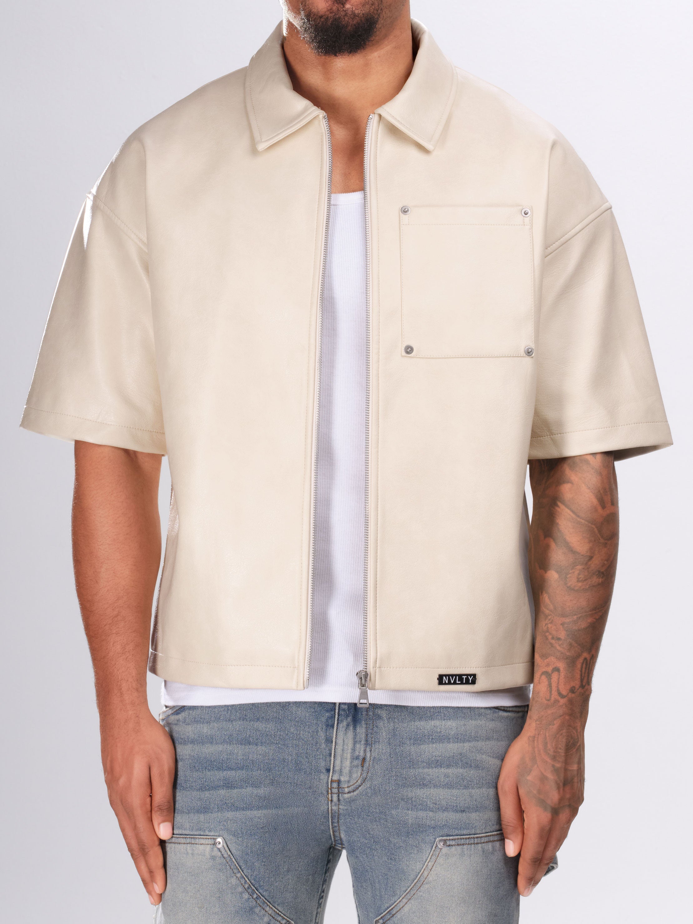 Heavyweight Rivet Leather Shirt - Ivory