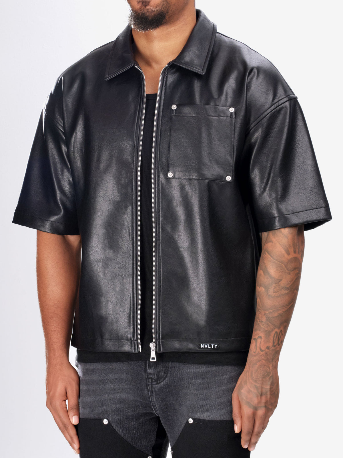 Heavyweight Rivet Leather Shirt - Black