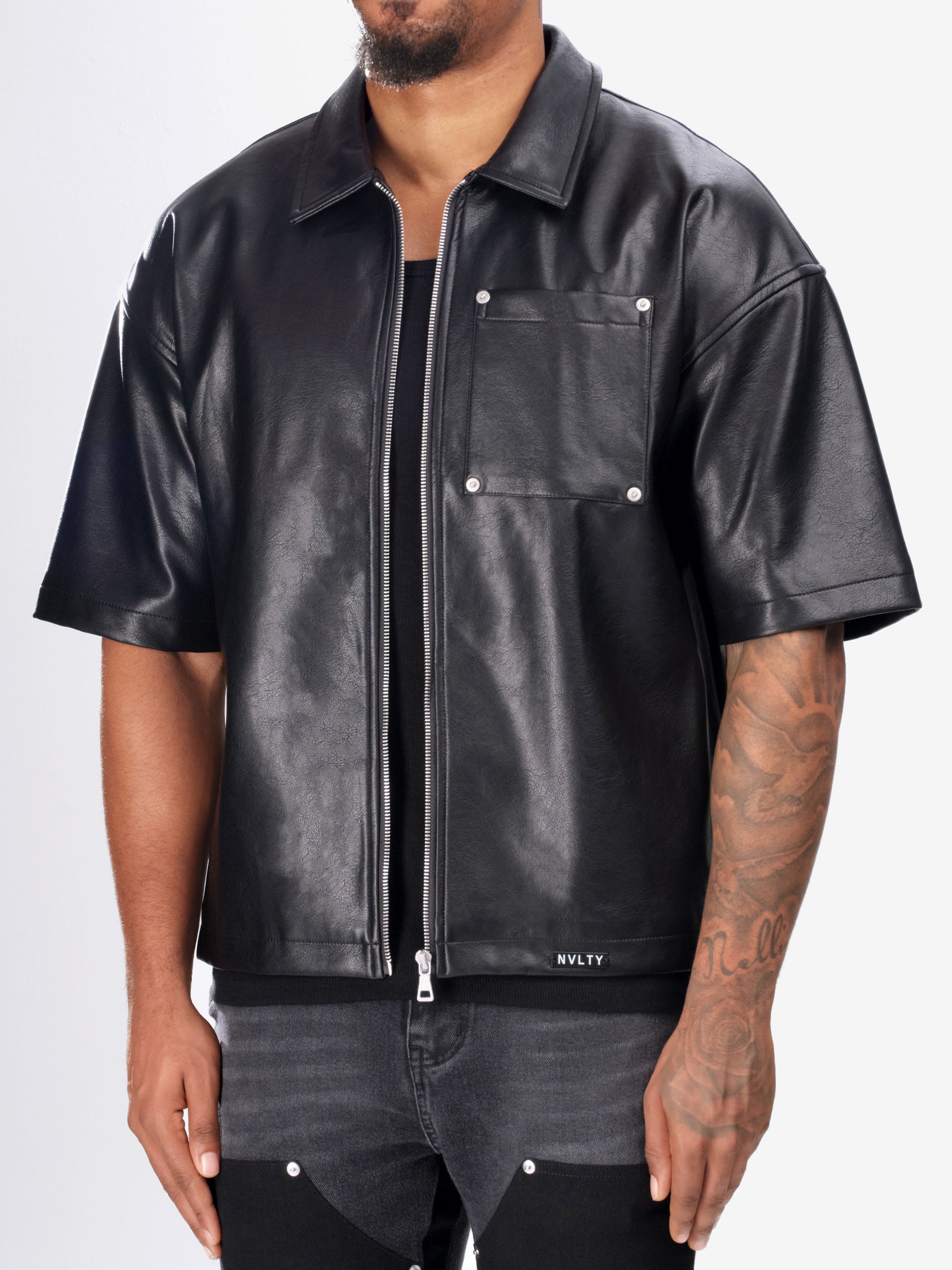 Heavyweight Rivet Leather Shirt - Black