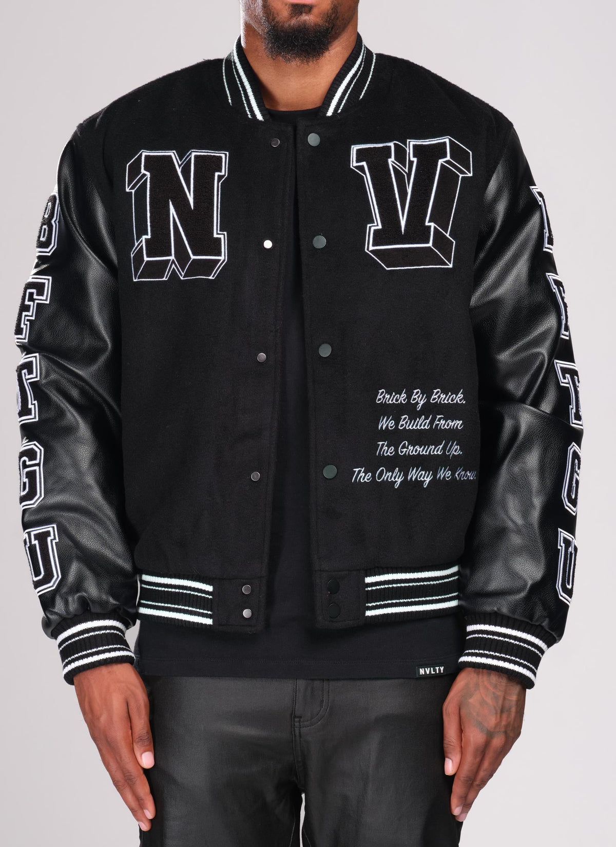 Built From The Ground Up Varsity Jacket - Black