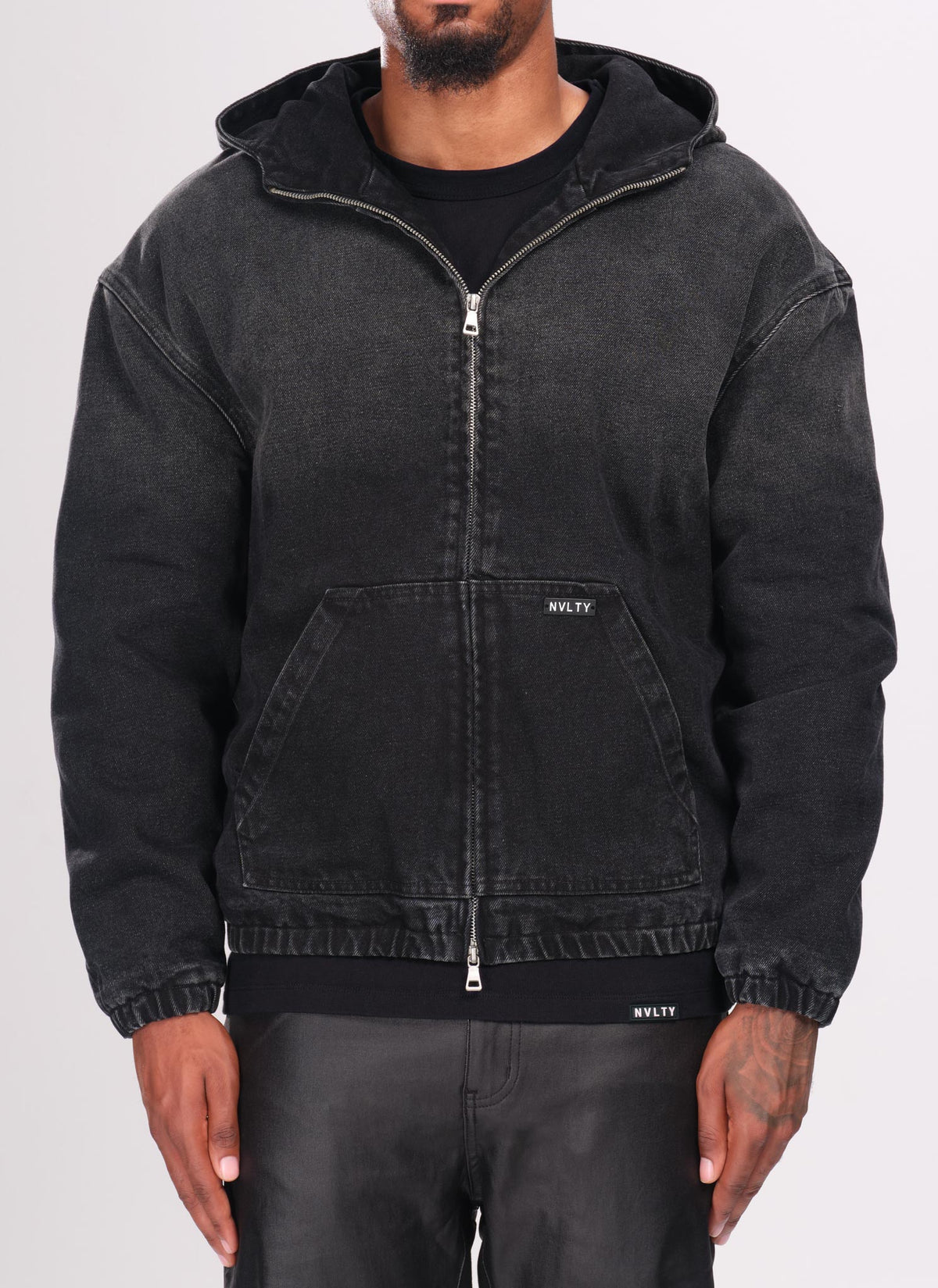 Heavyweight Denim Zip Hoodie - Black