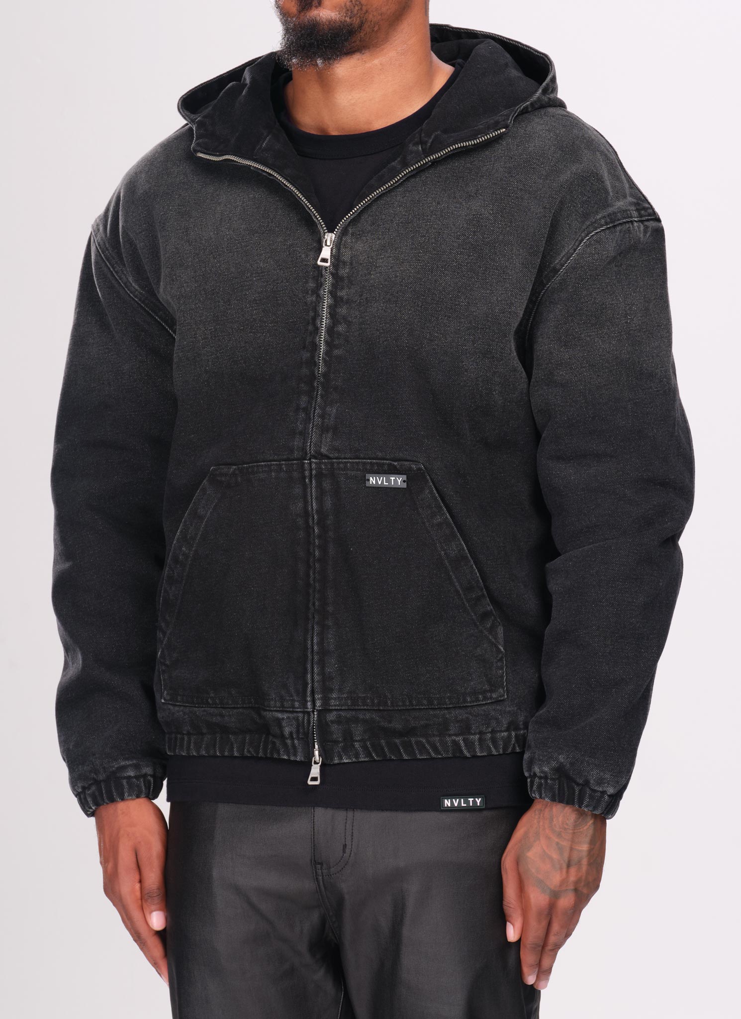 Heavyweight Denim Zip Hoodie - Black