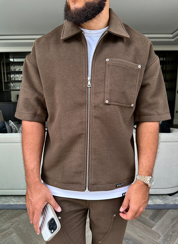 Heavyweight Wool Rivet Shirt - Brown