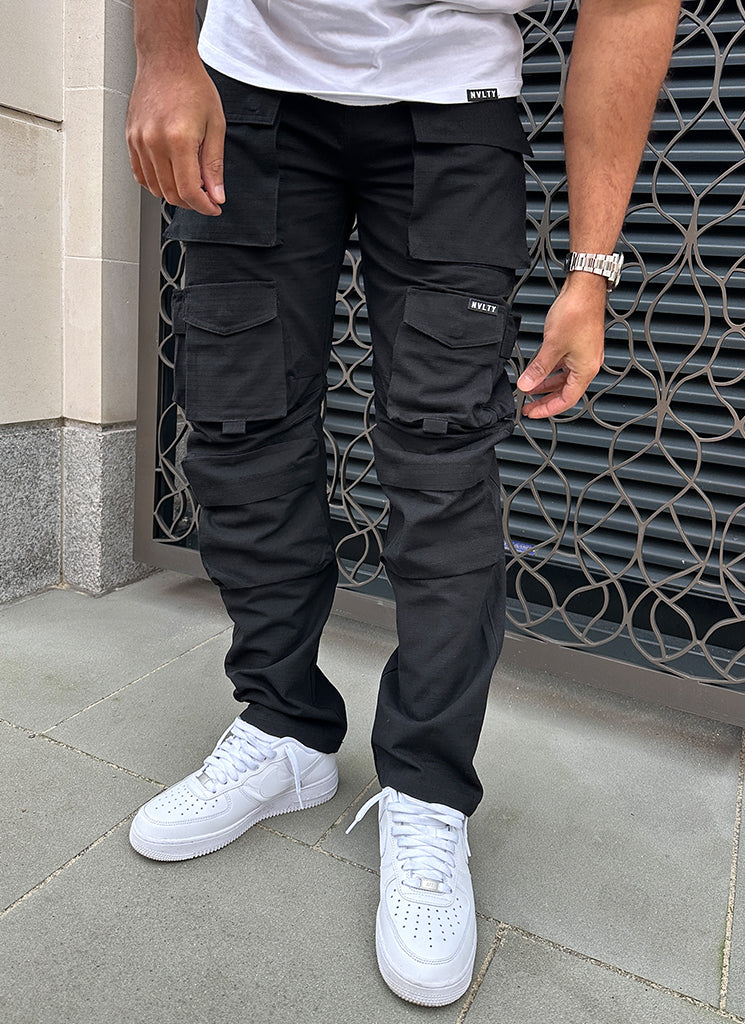 Pantalon cargo vintage à 8 poches - Noir
