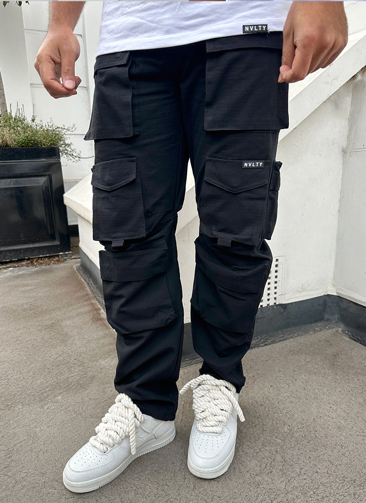 Pantalon cargo vintage à 8 poches - Noir