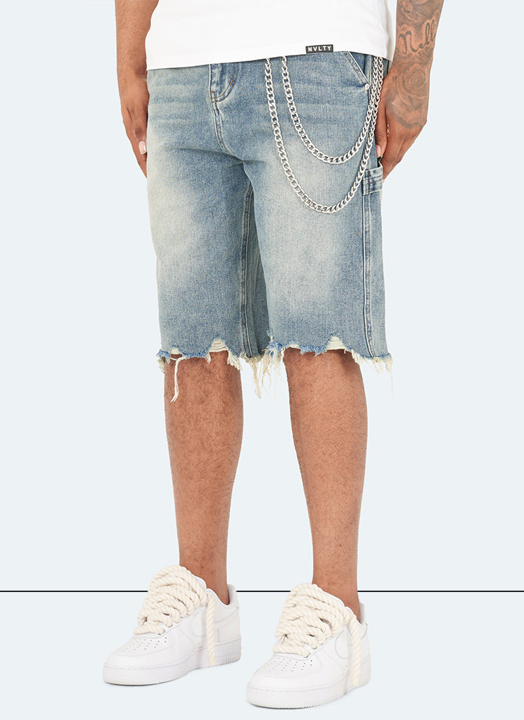 Short en jean vintage à ourlet brut - Bleu
