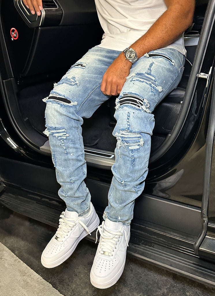 Jean peint réparé - Bleu clair 