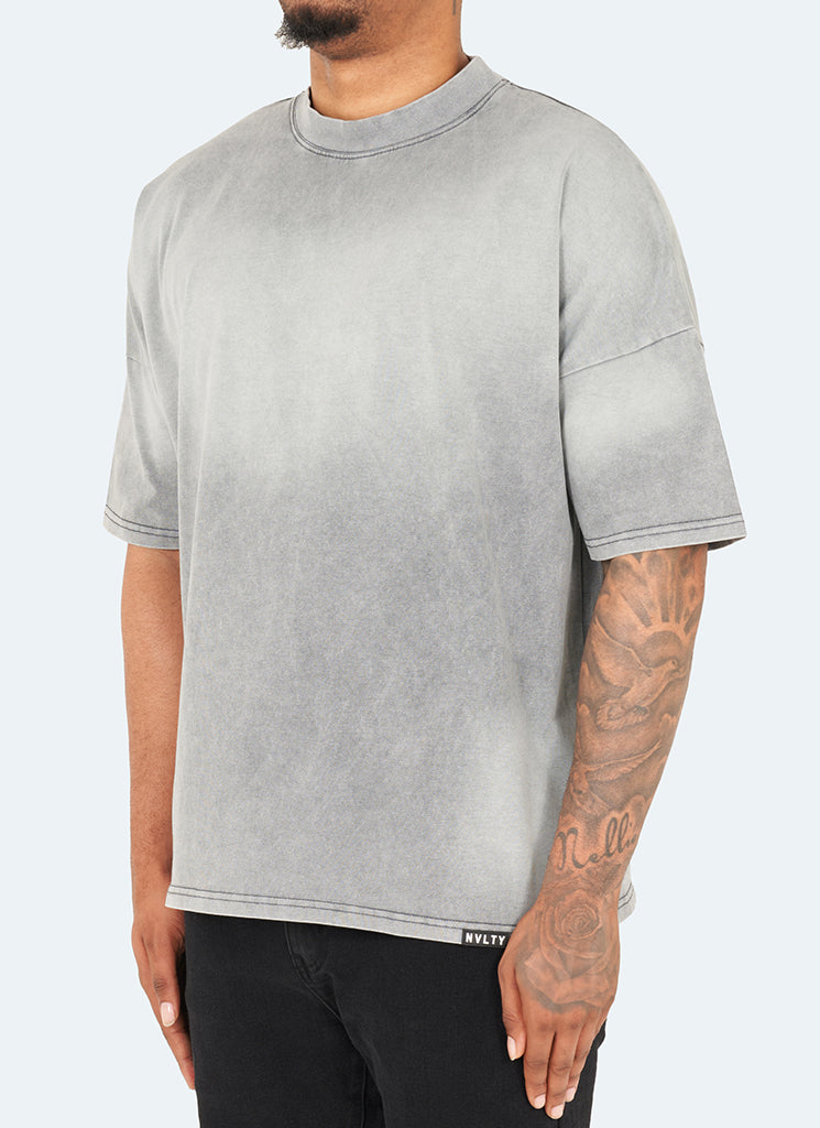 T-shirt vintage à épaules tombantes et effet délavé - Gris