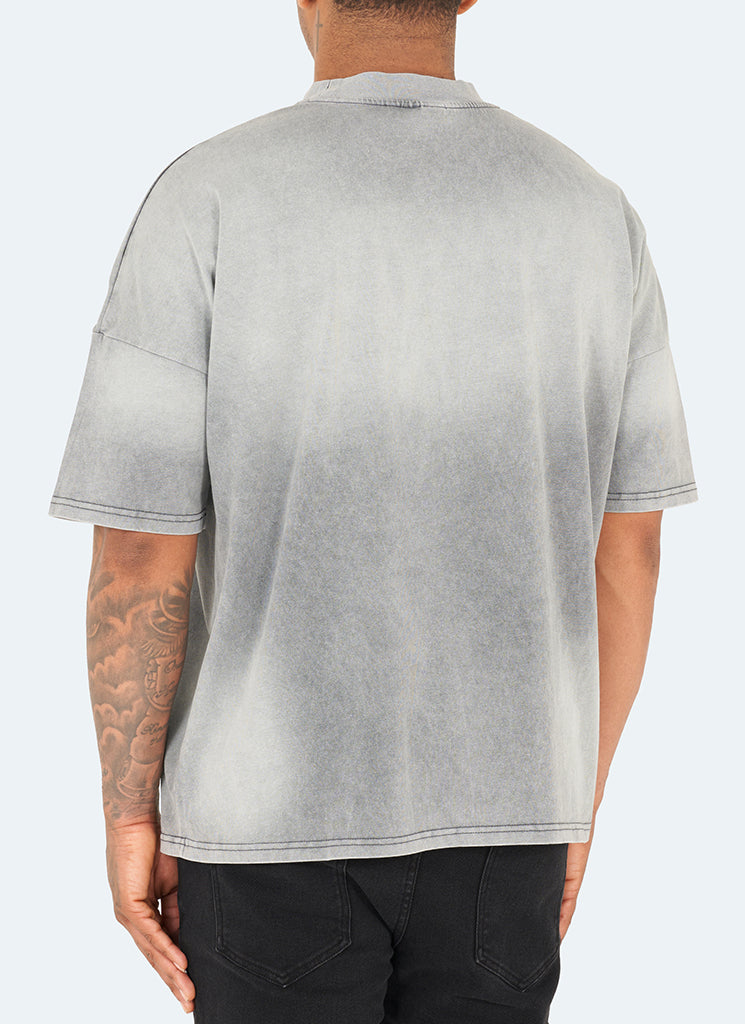 T-shirt vintage à épaules tombantes et effet délavé - Gris