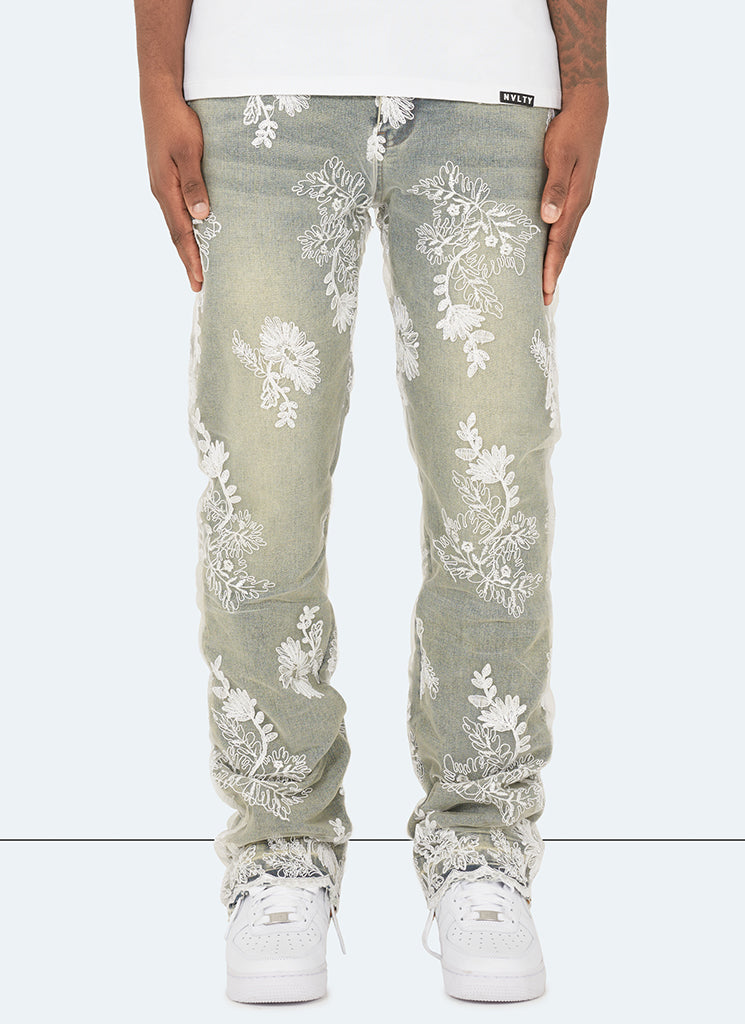 Jean fleuri vintage - Bleu