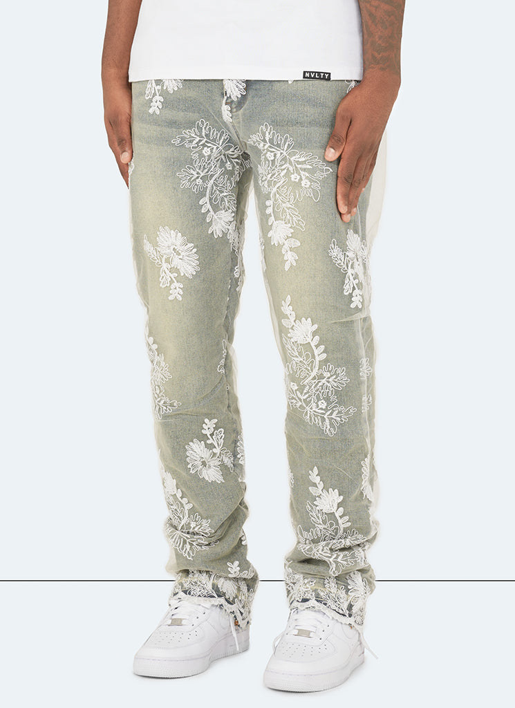 Jean fleuri vintage - Bleu