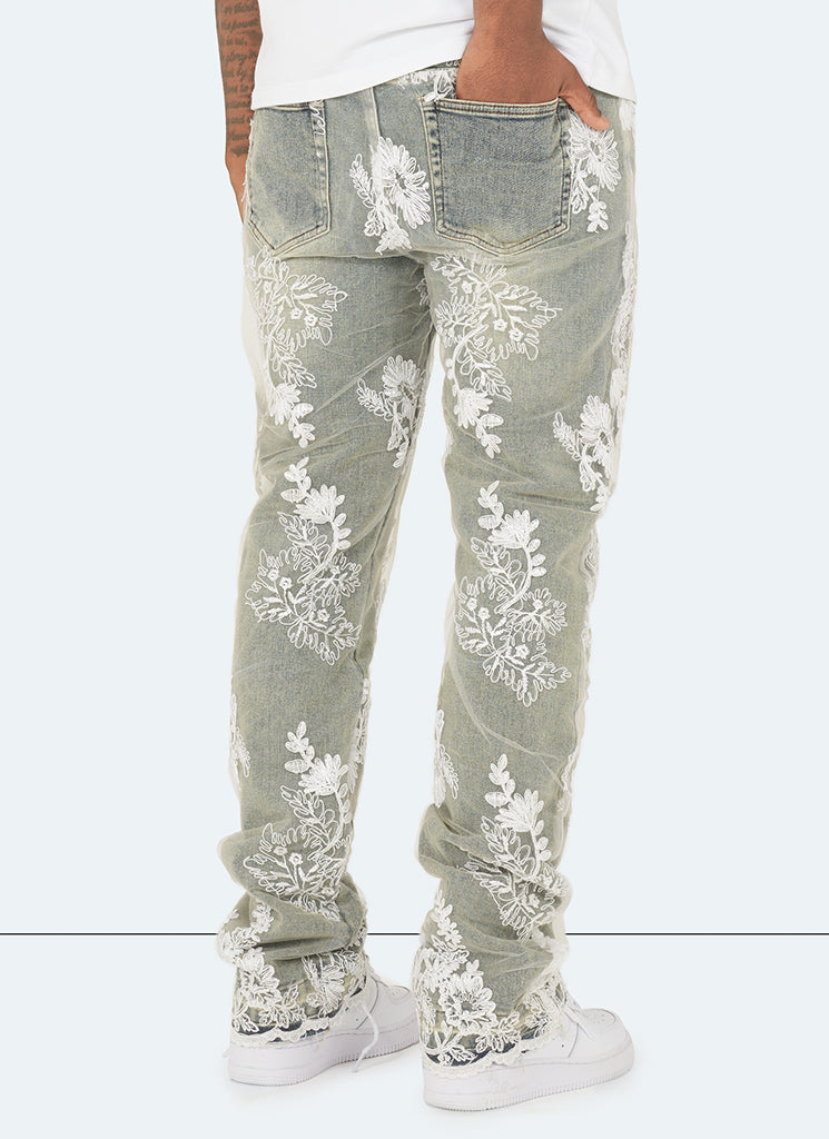 Jean fleuri vintage - Bleu
